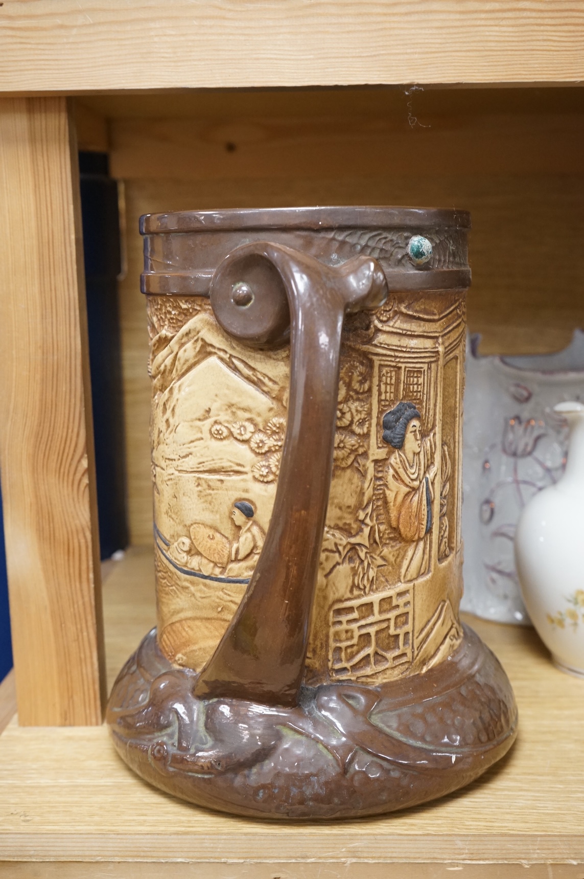 A collection of seven various ceramic vessels including Bretby, Poole, Worcester, continental art pottery etc. 26cm